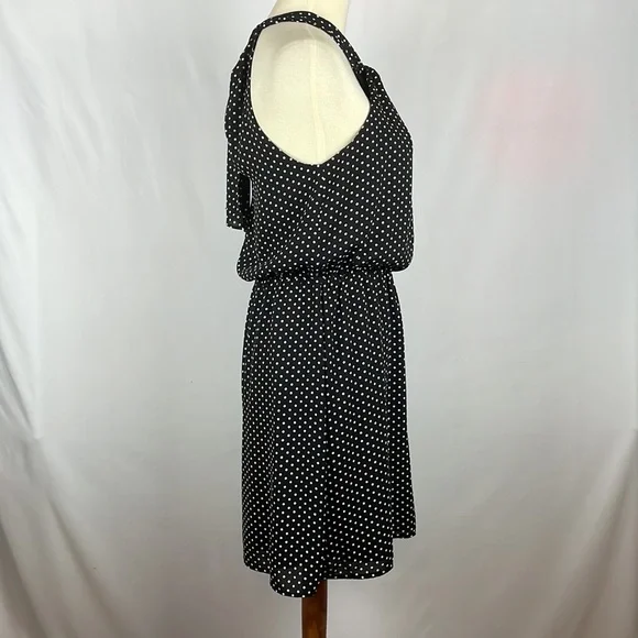 Express Black w/White Polka Dot Blousy Halter Dress w/Keyholes - Size Small - Picture 11 of 16